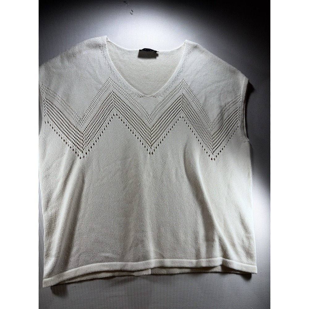 Hatch Women's Crochet Ivory Sweater Chevron Pointelle Knit 100% Cotton Large